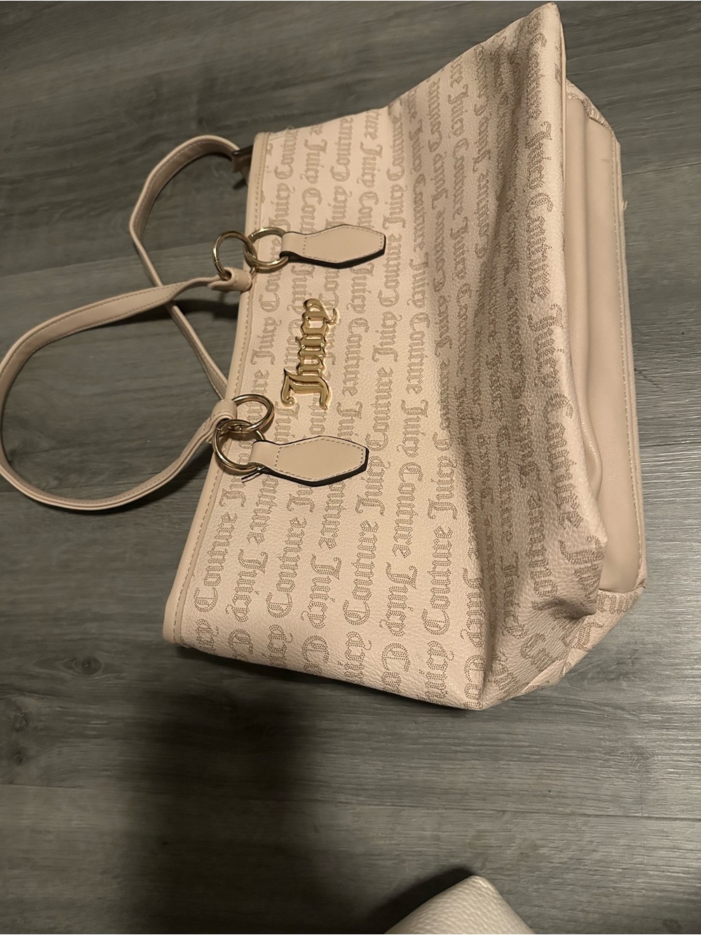 Juicy Couture Cream Logo Print Tote with Gold Hardware